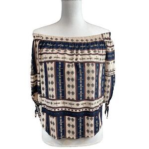 Ganji L.A. Women's M Medium Off the Shoulder Blouse Cream/Navy Batik Design